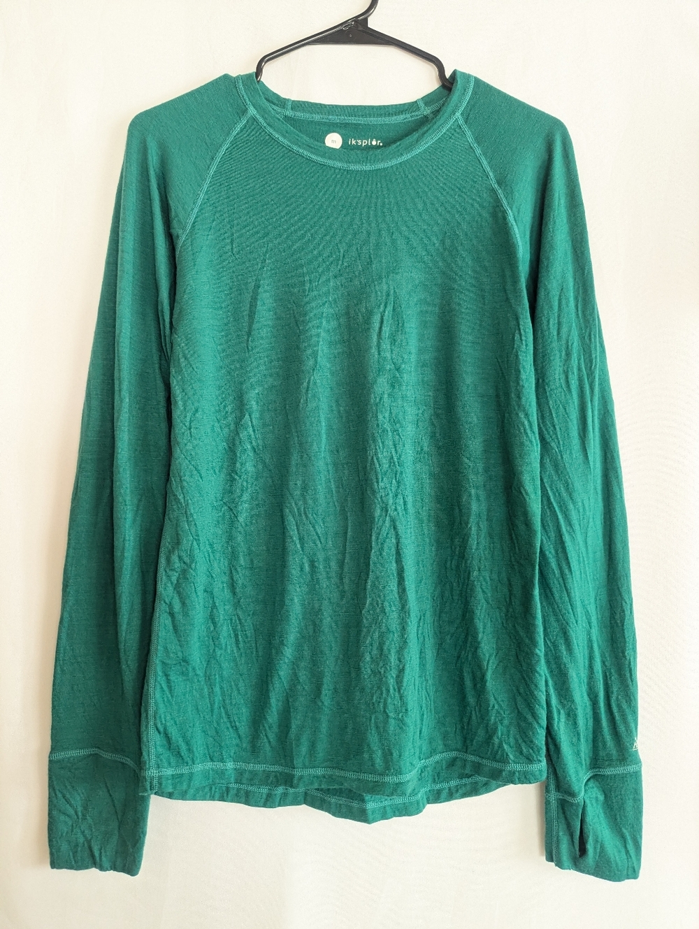 Women's Medium Iksplor 100% Wool Green Long Sleeve Thermal Shirt Top Mid weight - Picture 2 of 7